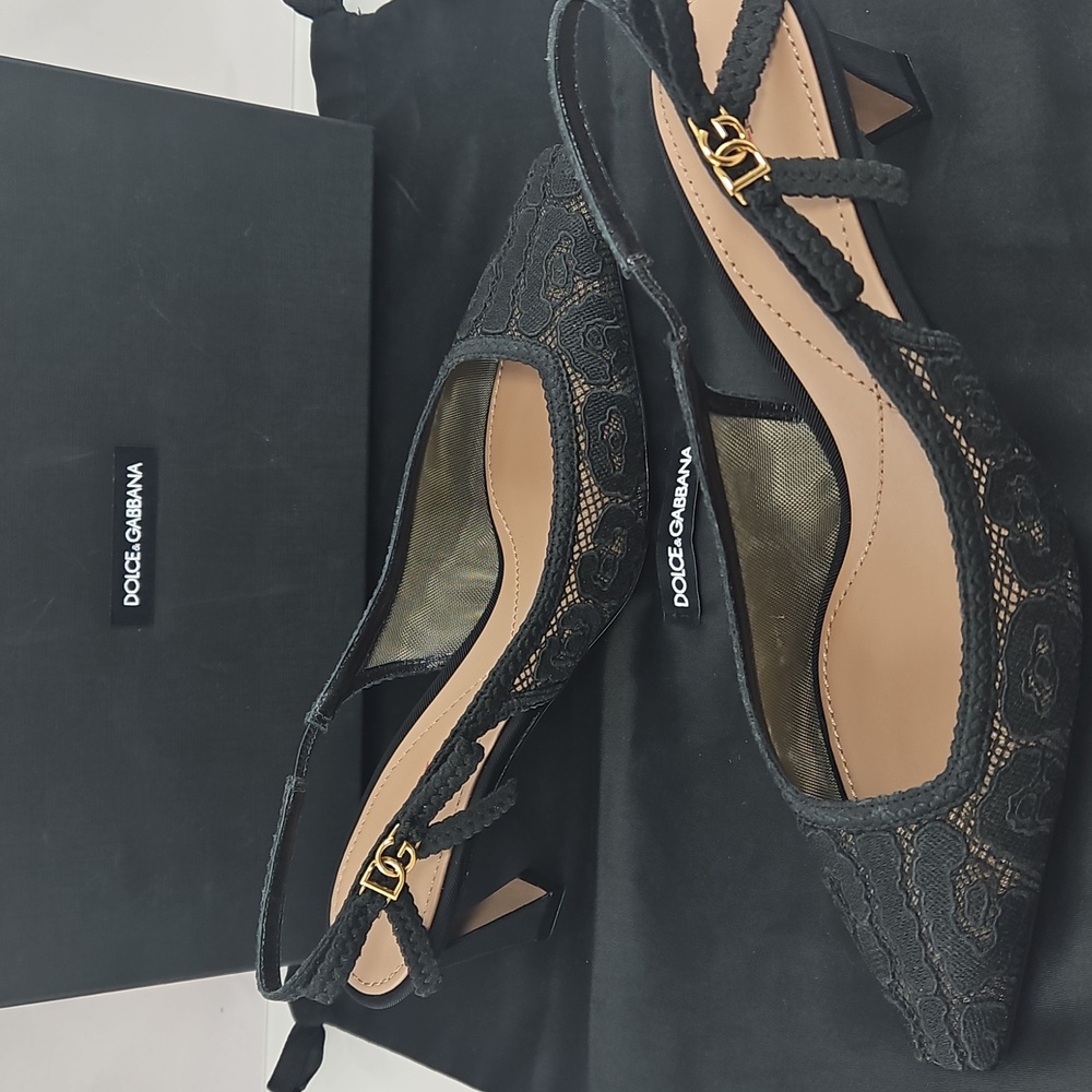 NWT! Dolce & Gabbana Pizzo Leo Lace 65MM Slingback Pumps Size 9 - Picture 4 of 16